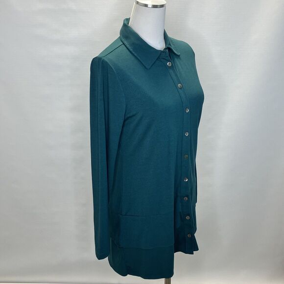 SOFT SURROUNDINGS Green Cettina Button Down Tunic Top Size Small Shirt 2ER28 - Picture 3 of 11